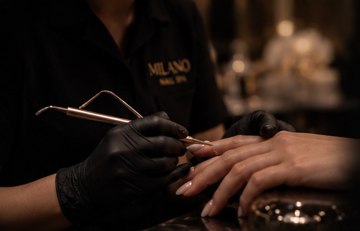 Milano technician shaping a client's nails