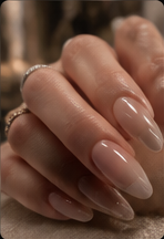 Client with sheer nude almond nails