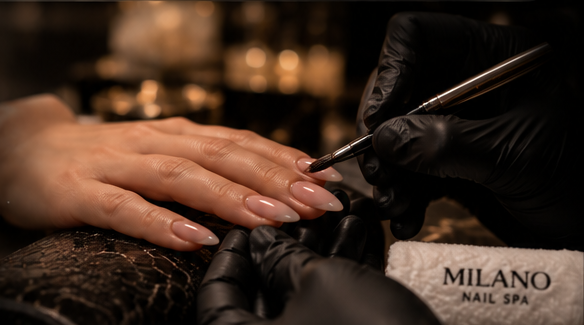 Nail technician applying polish with a fine brush